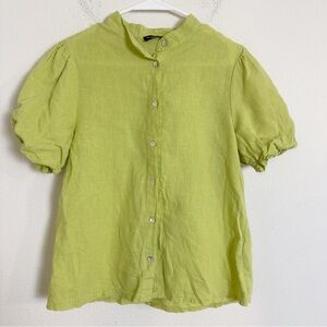 Francesca Bettina green linen button down top
